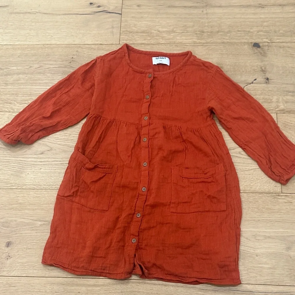 Old navy muslin cotton Rust Orange Button-Up Dress 8